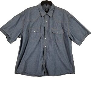 Key Industries Mens Blue Western Pearl Snap Short Sleeve Work Shirt 3XL Reg